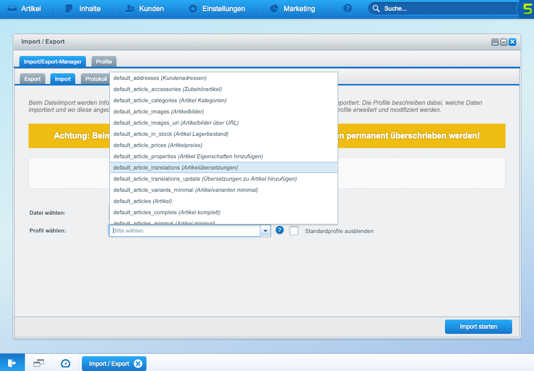 Shopware Migration Import Export